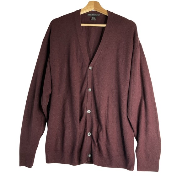 Geoffrey Beene Mens Burgundy Button Up Cardigan Sweater Preppy Grandpacore XL - Picture 1 of 5